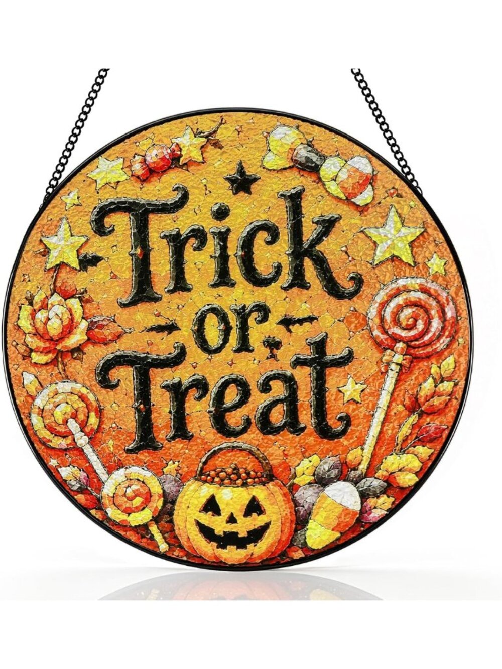 9.8” Halloween Stained Glass Suncatcher - Trick or Treat Window Decor